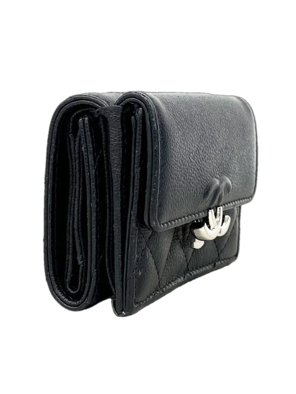 ★SOLD★ Chanel Trifold Wallet Quilted Caviar Leather Black Silver - Picture 2 of 7